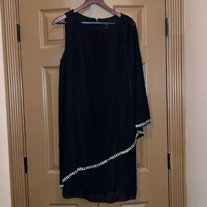Ignite Evenings One Shoulder Chiffon Cape Overlay Dress in Black - Size 14 - New